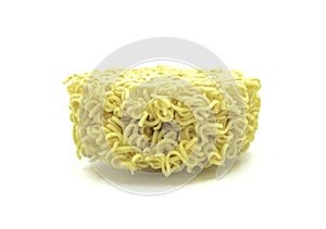 Yellow Round dry instant noodle isolated on white background of file with Clipping Path