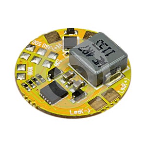 Yellow round led driver PCB board with inductance coil and surface mount components