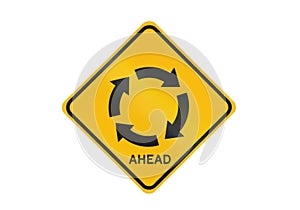 Yellow roundabout ahead road sign