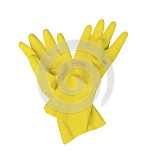 yellow rubber cleaning gloves