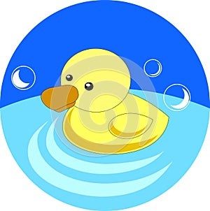 Yellow rubber duck in bath illustration in flat style