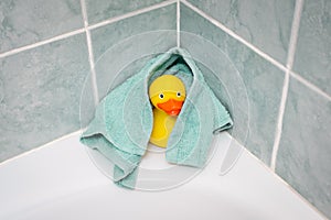 Yellow rubber duck in the bathroom