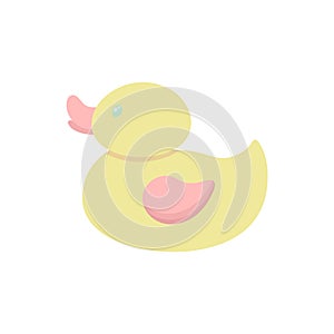 Yellow rubber duck for a bathtub. Baby toy. Simple cute flat icon. Cartoon element for design of children's goods