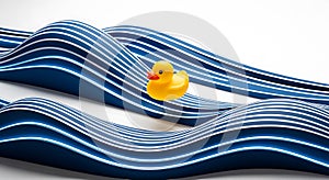 Yellow rubber duck on blue wave background design
