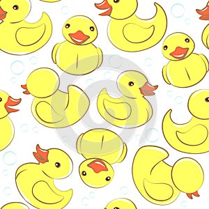 Yellow rubber duck and bubbles seamless kid's pattern