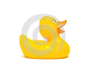 A yellow rubber duck isolated on a white background