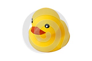 Yellow rubber duck, isolated on white background. Classic squeak toy rubber ducky