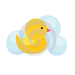 Yellow rubber duck. Kids and children bathing toy Vector illustration photo