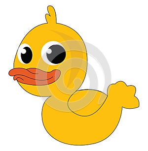 A yellow rubber duck with red bill generally used as children`s bath time play toy vector color drawing or illustration
