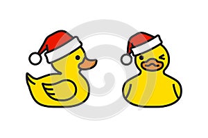 Yellow rubber duck in santa claus hat
