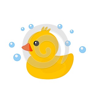 Yellow rubber duck in a soapy foam. icon in flat style. vector illustration