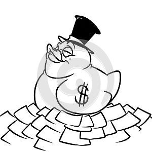 Yellow rubber duck toy business tycoon dollars coloring page