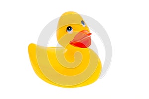 Yellow rubber duck on white background isolated