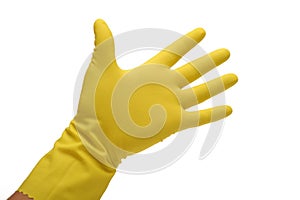 Yellow rubber glove on hand