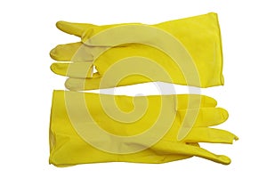 Yellow rubber gloves for dishwashing and sanitary home cleaning