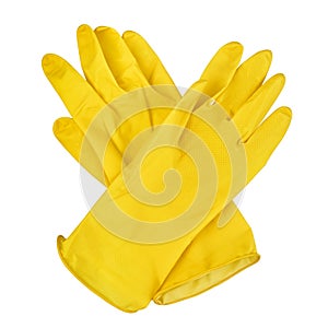 Yellow rubber gloves isolated on white