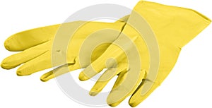 Yellow rubber gloves, white background