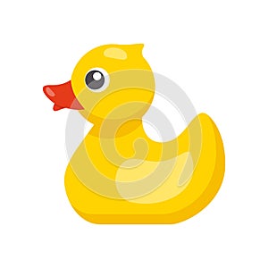 Yellow rubber plastic duck. Vector illustration in flat style