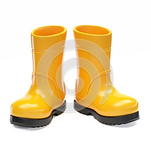 Yellow rubber rain boots isolated on white background