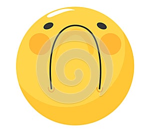 Yellow sad face emoji with downturned mouth and teary eyes. Unhappy emoticon expressing sadness or disappointment vector