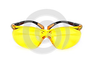 Yellow safety glasses isolated on the white