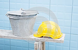 Yellow Safety Helmet At Construction Site