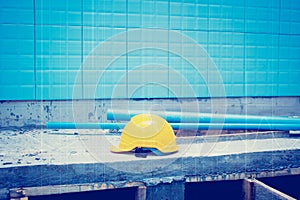 Yellow Safety Helmet At Construction Site
