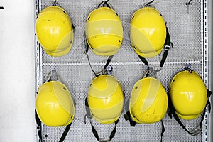 Yellow safety Helmet engineering, Construction worker equipment. To prevent disaster, the danger of accidents. Be prepared to use