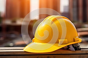 yellow safety helmet or hard hat on the table