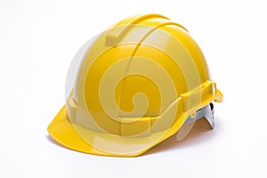 Yellow safety helmet isolated on white background.