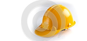 Yellow safety helmet on a white background, Engineering architecture concepts, Banner design