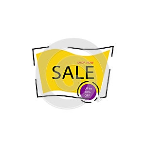 Yellow Sale Banner template design. Shop now illustration. Season special Offer Banner. Discont Banner. Price tags. Sale and Speci