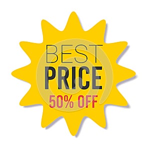 Yellow sale starburst sticker - star edge round label and badge with best offer and discount signs.