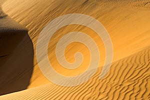 Yellow sandy wavy dunes in desert at daytime