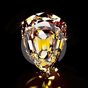 Yellow sapphire, stone and studio by black background for natural resource, jewelry or sparkle for luxury. Rock