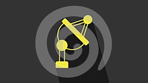 Yellow Satellite dish icon isolated on grey background. Radio antenna, astronomy and space research. 4K Video motion