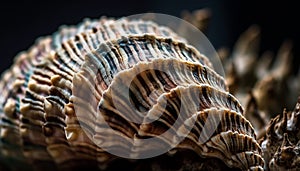 Yellow scallop shell, intricate spiral pattern close up generated by AI