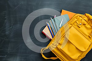 Yellow school bag with books and accessory 3