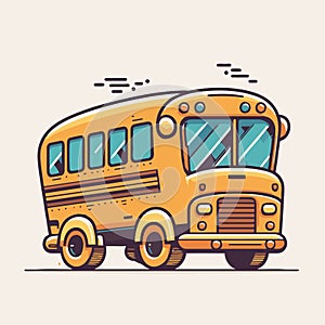 Yellow school bus flat color vector icon logo illustration
