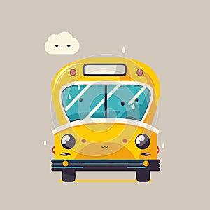 Yellow school bus flat color vector icon logo illustration