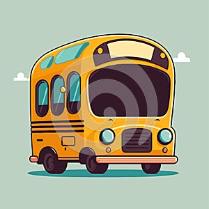 Yellow school bus flat color vector icon logo illustration