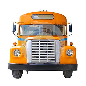 the yellow school bus front side view isolated on white background