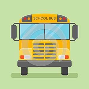 Yellow school bus flat style icon. Vector illustration.