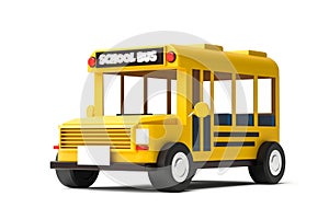 Yellow school bus isolated on white background with back to school concept. Classic school bus automobile. 3D rendering