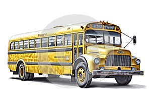 yellow school bus isolated on white background. Generated by AI