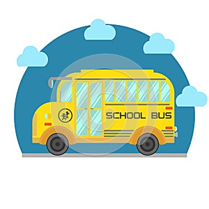 Yellow school bus isolated on white background. Vector flat illustration