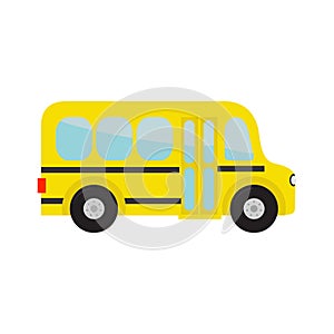 Yellow school bus kids. Cartoon clipart. Transportation. Baby collection. Side view. Flat design. Isolated. White background.