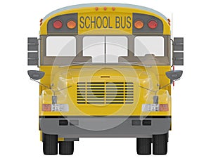 Yellow school bus with red stop sign. Transportation of students or kids side or isometric view 3d rendering