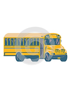 Yellow School Bus or Tour Bus Viewed from Side WPA Poster Art