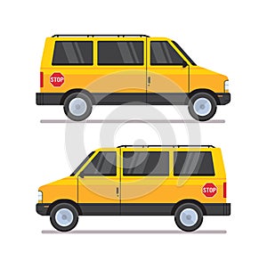 Yellow school bus transport and back to school pupils children transport concept.